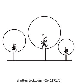monochrome silhouette of abstract trees set with foliage in round shape vector illustration