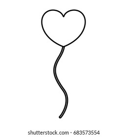 monochrome silhouette of balloon in heart shape floating vector illustration