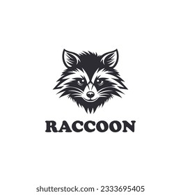 Monochrome silhouette black white raccoon head logo design template vector icon illustration