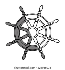 monochrome silhouette of boat helm with half shadow vector illustration