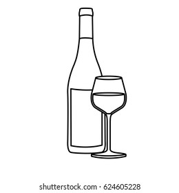 monochrome silhouette with bottle of wine and burgundy glass vector illustration