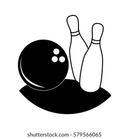 monochrome silhouette with bowling pins and ball