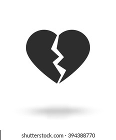 Monochrome silhouette broken heart, vector flat illustration