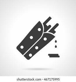 Monochrome silhouette burrito. Takeaway menu with mexican food, spicy snacks. Tortilla stuffed for all tastes. Glyph vector icon