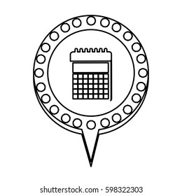 monochrome silhouette of calendar and circular speech with contour dotted and tail vector illustration