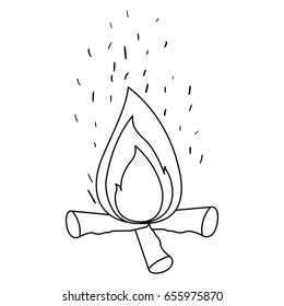 monochrome silhouette of campfire and fire sparks vector illustration