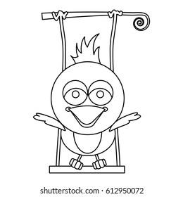 monochrome silhouette of caricature bird with open wings on swing vector illustration