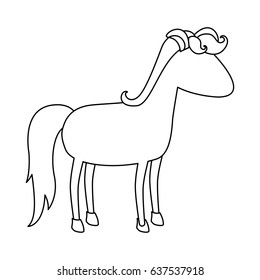 monochrome silhouette of cartoon faceless unicorn standing with mane and looking towards the right vector illustration