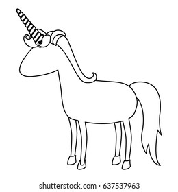 monochrome silhouette of cartoon faceless unicorn standing with mane vector illustration