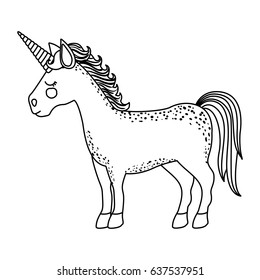 monochrome silhouette of cartoon unicorn standing with closed eyes vector illustration