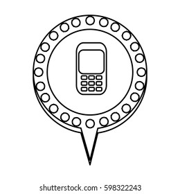 monochrome silhouette of cell phone in circular speech with contour dotted and tail vector illustration