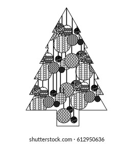 monochrome silhouette of christmas tree with pattern of garlands vector illustration