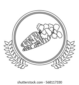 monochrome silhouette circle with decorative olive branch and carrots
