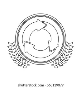 monochrome silhouette circle with decorative olive branch and circular recycling symbol