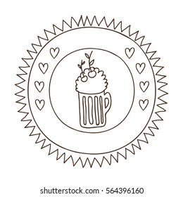 monochrome silhouette in circular frame with foamy beer glass and cherrys