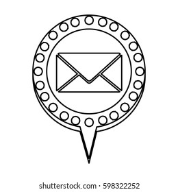 monochrome silhouette of closed envelope mail and circular speech with contour dotted and tail vector illustration
