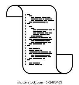 monochrome silhouette of continuously sheet with printed source code in closeup vector illustration