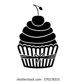 monochrome silhouette with cupcake and cherry