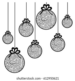 monochrome silhouette with decorative garlands with ribbons and pendant of threads vector illustration