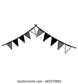 monochrome silhouette of decorative pair of pennants party hanging vector illustration