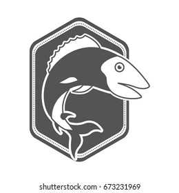 monochrome silhouette of diamond shape emblem with trout fish vector illustration