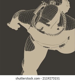 Monochrome silhouette of diver. Mesh grid texture