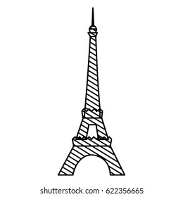 monochrome silhouette of eiffel tower to striped vector illustration