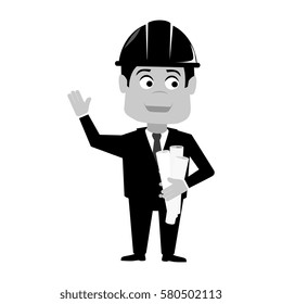 monochrome silhouette with engineer with helmet