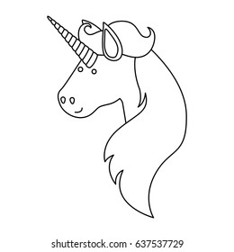 monochrome silhouette of face side view of male unicorn and long mane vector illustration