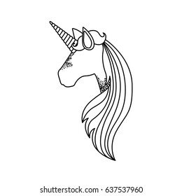 monochrome silhouette of faceless side view of unicorn and long striped mane vector illustration