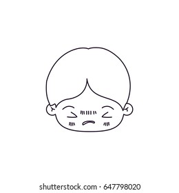 monochrome silhouette of facial expression bored kawaii little boy vector illustration