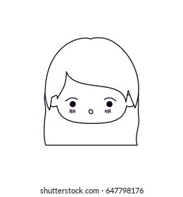 monochrome silhouette of facial expression surprised kawaii little girl with straight hair vector illustration