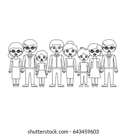 monochrome silhouette with family group with both grandparents vector illustration