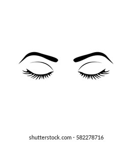 monochrome silhouette with female eyes closed and eyebrow vector illustration