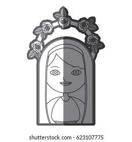 monochrome silhouette figure virgin maria cartoon with crown of roses vector illustration