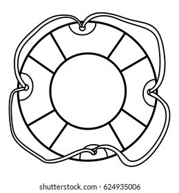 monochrome silhouette of flotation hoop with tether vector illustration