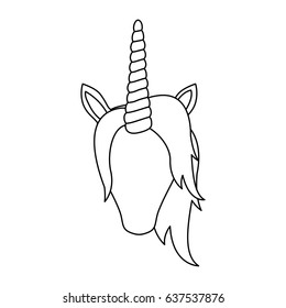 monochrome silhouette of front face of faceless unicorn with mane vector illustration