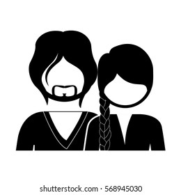 monochrome silhouette with half body couple without face she braided hair and him with beard