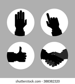 Monochrome silhouette hands icons set, flat design vector illustration