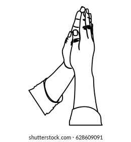 monochrome silhouette of hands in position of pray in frontal view vector illustration