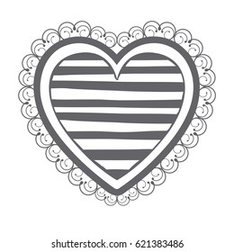 monochrome silhouette heart with decorative frame and pattern lines vector illustration