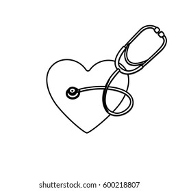 monochrome silhouette of heart with stethoscope vector illustration