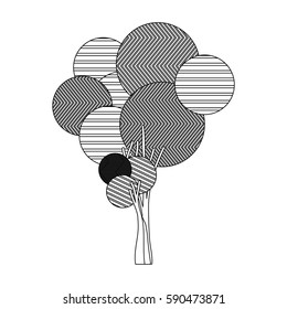 monochrome silhouette high tree plant with abstract lines vector illustration