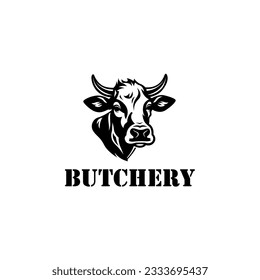 Monochrome silhouette holstein cow portrait logo design template vector icon illustration