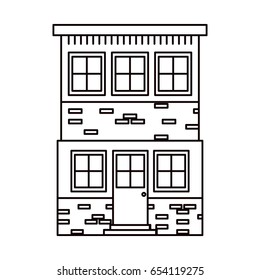 monochrome silhouette house of two floors vector illustration