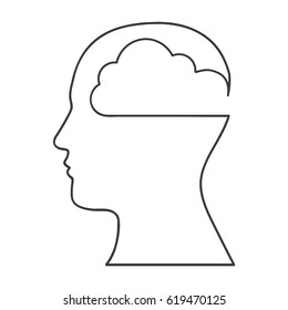 monochrome silhouette with human head with cloud inside vector illustration