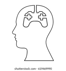 monochrome silhouette of human head and gamer mind vector illustration