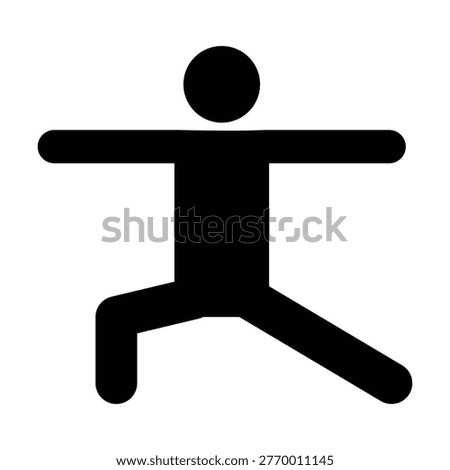 Monochrome silhouette icon of a person practicing yoga warrior pose for strength and focus