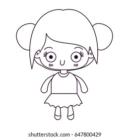 monochrome silhouette of kawaii cute little girl with collected hair vector illustration