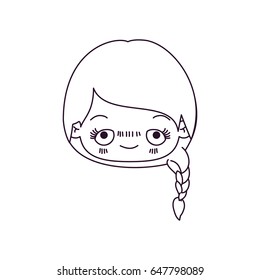 monochrome silhouette of kawaii head cute little girl with braided hair and embarrassed facial expression vector illustration